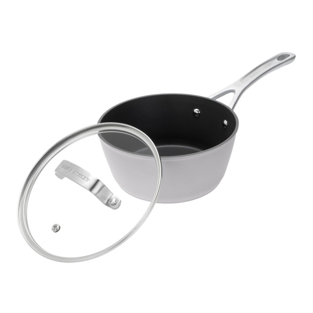 Laura Ashley Non-Stick Saucepan with Glass Lid, 16cm - Dark Dove Grey