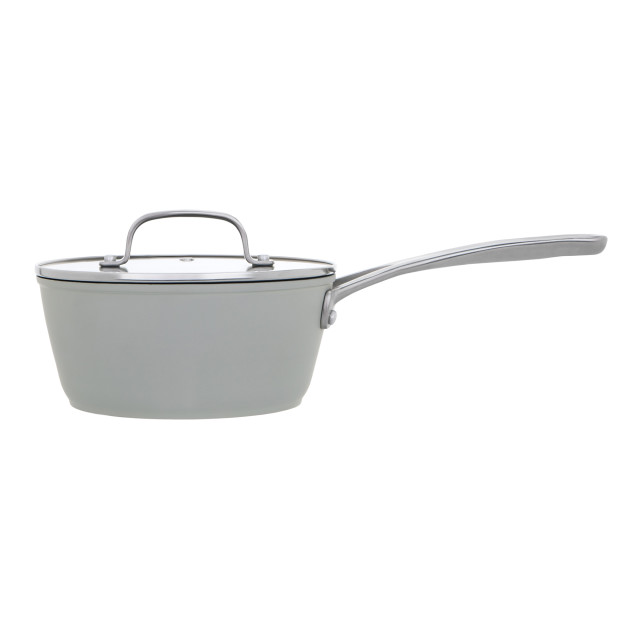 Laura Ashley Non-Stick Saucepan with Glass Lid, 16cm - Sage Leaf angle