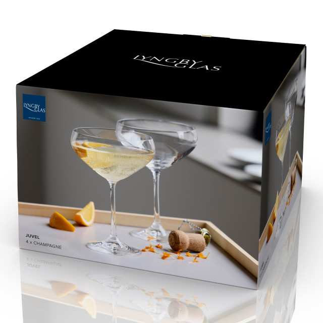 Lyngby Glas Juvel Champagne Coupe Glasses, Set of 4 packaging