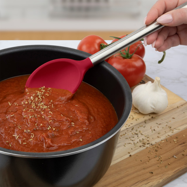 Tovolo Silicone Mixing Spoon with Stainless Steel Handle - Viva Magenta