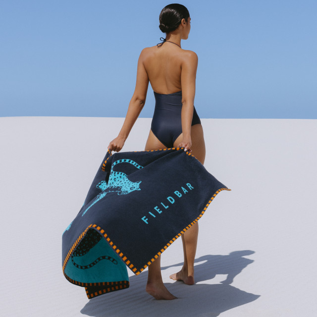 Fieldbar Seabed Beach & Bath Towel, 95cm x 170cm - Sea Boat Blue at the beach