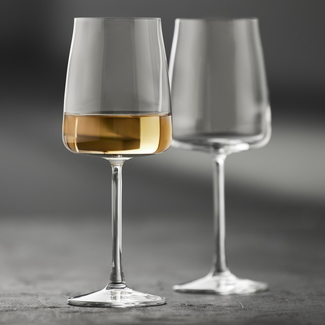Lyngby Glas Krystal Zero White Wine Glasses, Set of 4 on the table