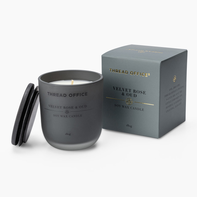 Thread Office Velvet Rose & Oud Candle with Lid, 160g with packaging