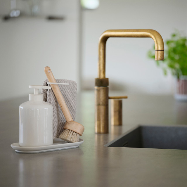Zone Denmark Inu Dishwashing Set - Off White next to the sink