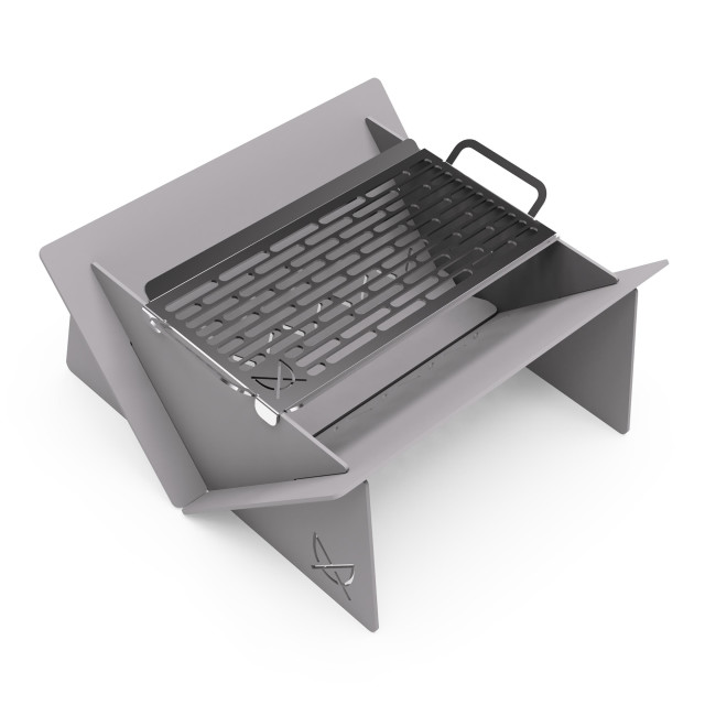 Pretzel Fire Pit with Carrier Bag and Grill - Silver & Stainless Steel