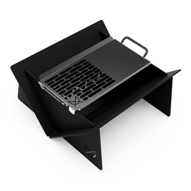Pretzel Fire Pit with Carrier Bag and Grill-Skillet - Black and Stainless Steel