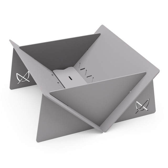 Pretzel Fire Pit with Carrier Bag and Grill-Skillet - Silver & Stainless Steel angle