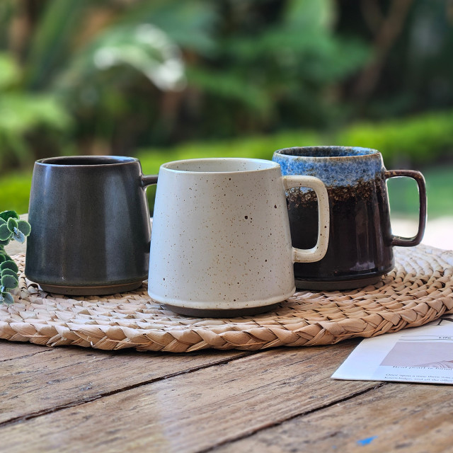 Nicolson Russell Clyth Mug, 350ml - Brown & Blue on the table with other colours