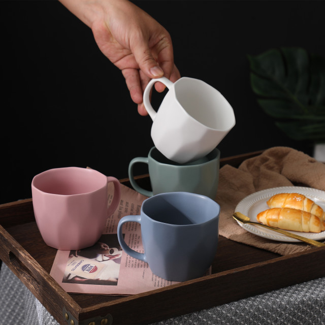 Nicolson Russell Seattle Mug, 365ml - Blue on a tray with other colours