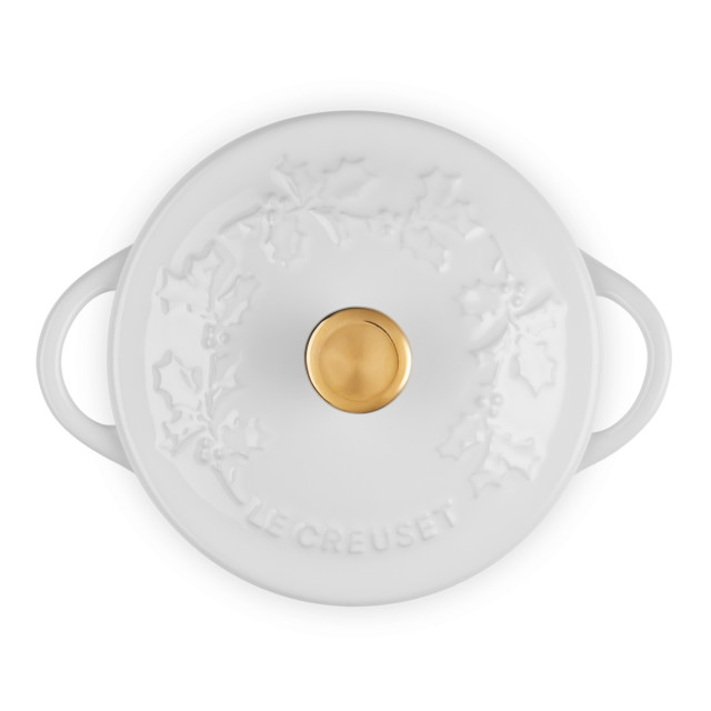 Le Creuset Holly Mini Stoneware Round Cocotte, 10cm - White angle
