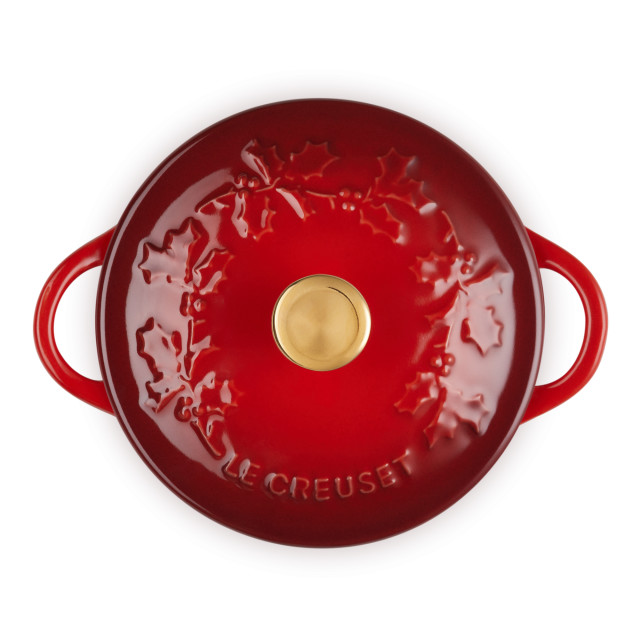 Le Creuset Holly Mini Stoneware Round Cocotte, 10cm - Cerise angle