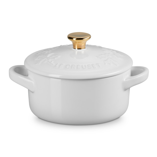 Le Creuset Holly Mini Stoneware Round Cocotte, 10cm - White