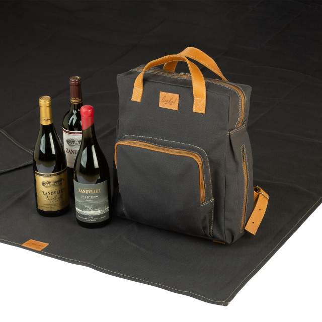 Luuks Geoffery Canvas 3-Bottle Picnic Backpack and Blanket detail with a blanket