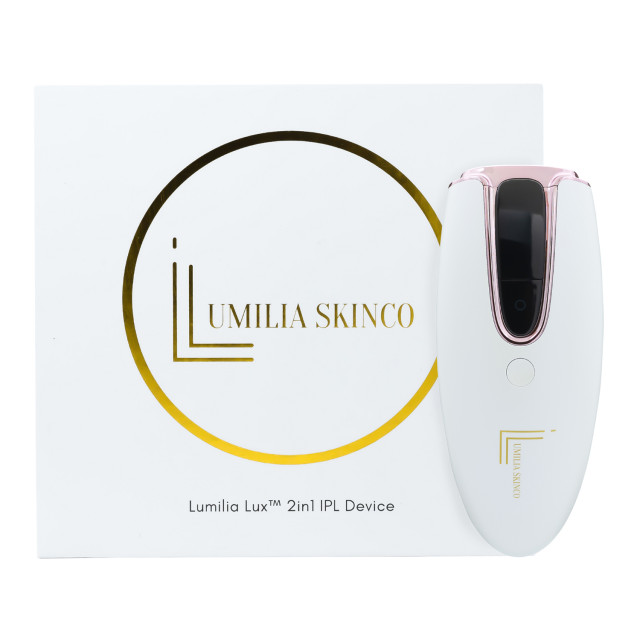 Lumilia Lux 2-in-1 IPL Laser Hair Removal & Skin Rejuvenation Handset - White Pearl packaging
