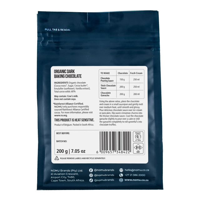 NOMU Organic Dark Baking Chocolate - 200g angle