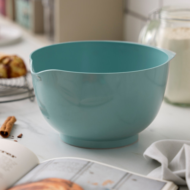 Rosti Margrethe Mixing Bowl, 3L - Nordic Green on the kitchen counter