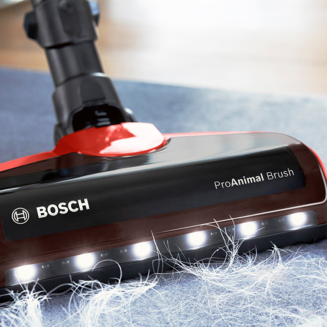 Bosch ProAnimal Rechargeable Cordless Vacuum Cleaner vacuuming pet hair