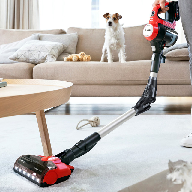 Bosch ProAnimal Rechargeable Cordless Vacuum Cleaner on a rug