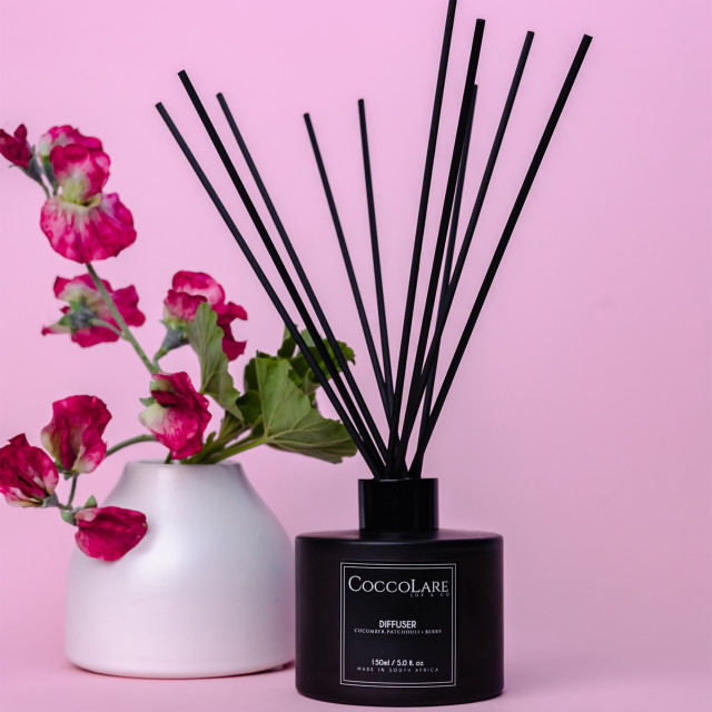 Coccolare Lux & Co Cucumber, Patchouli & Berry Diffuser, 150ml on the table