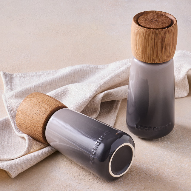 Le Creuset Top Grind Salt Mill, 270ml - Flint on the table