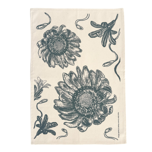 Halo Dish Covers African Flowers Cotton Tea Towel - Midnight Blue