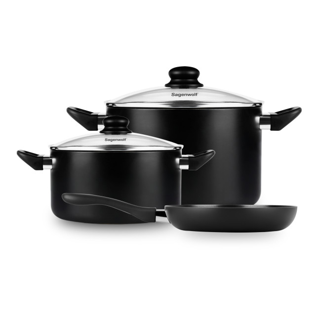 Sagenwolf Titan Lite Non-Stick Cookware Set with Glass Lids, 3-Piece