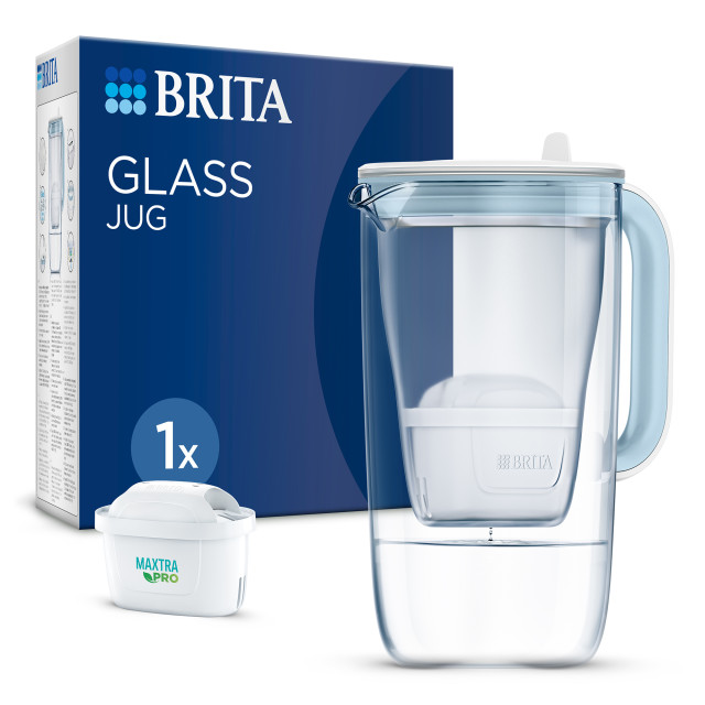 Brita Light Blue Glass Filter Water Jug with Filter, 2.5L with packaging