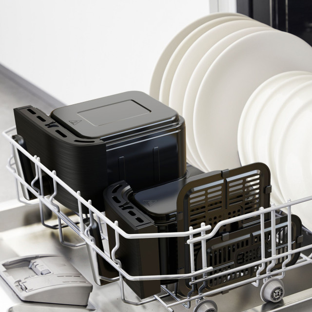 Tefal Easy Fry Dual Airfryer, 8.3L detail of pans in a dish washer