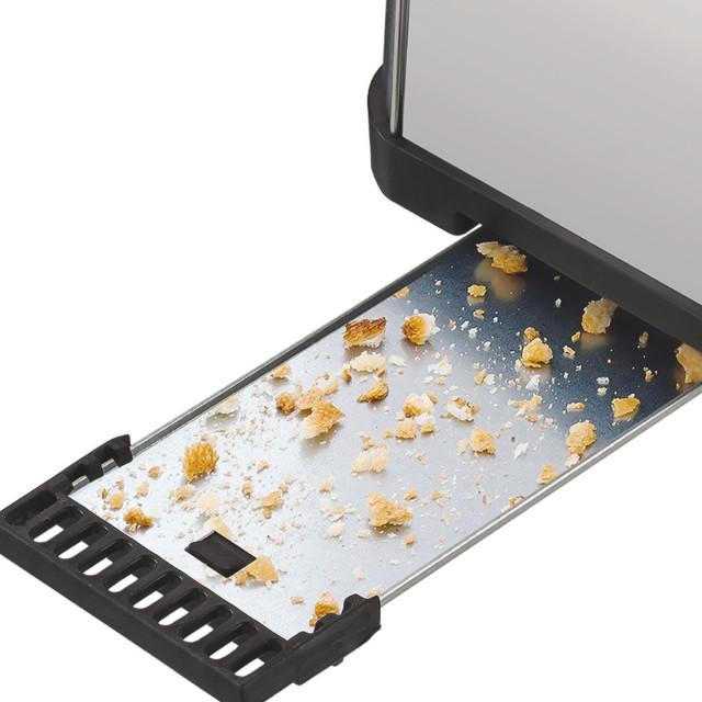 Tefal Equinox Stainless Steel 4-Slice Toaster, 1400W detail of crumbs tray