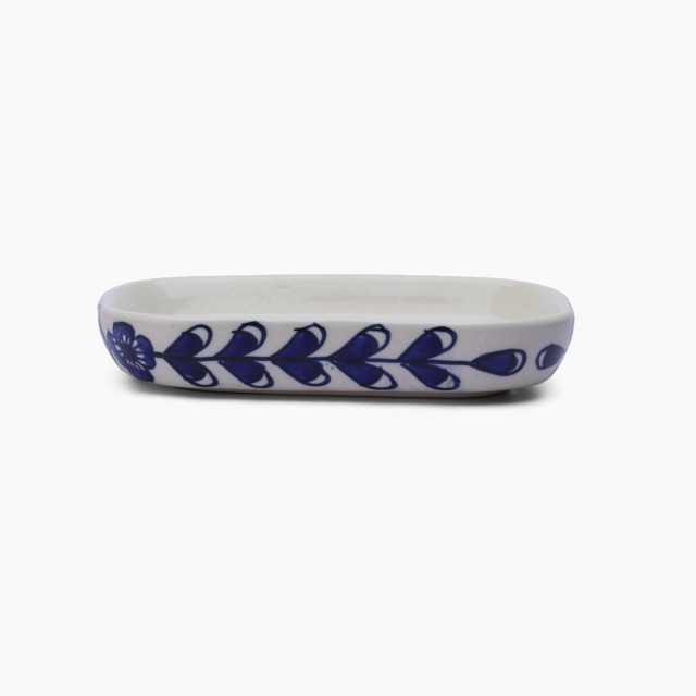 Thread Office Blue Floral Ceramic Soap Dish Front View