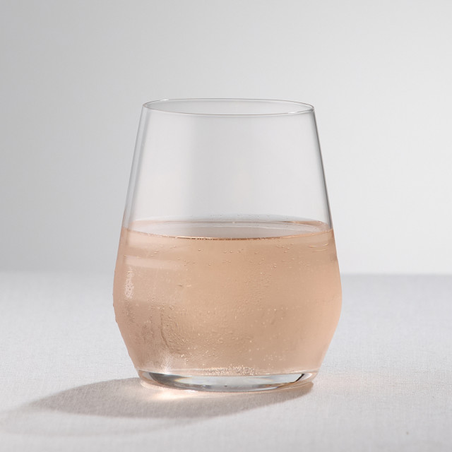 Salisbury & Co Signature Lead-Free Crystal Stemless Wine Glasses, Set of 6 on the table