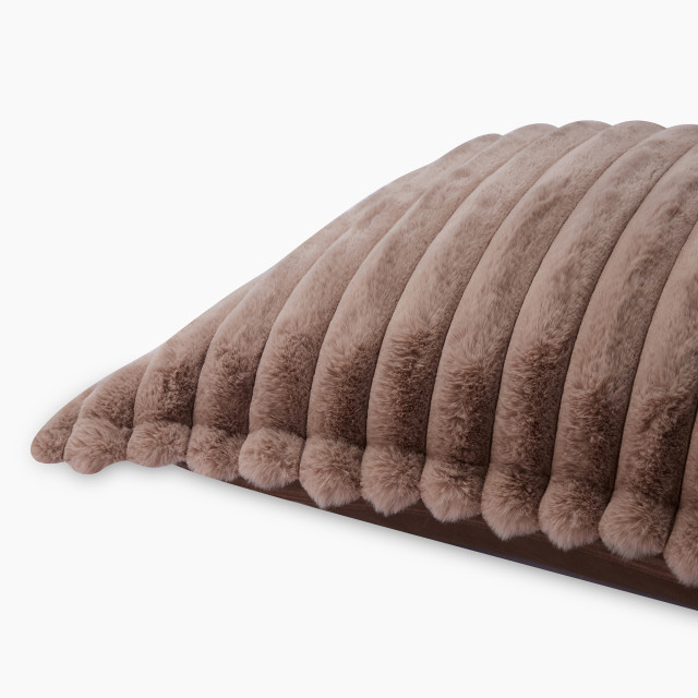 Thread Office Tan Sepia Rochele & Captivate Faux Fur Scatter Cushion with Feather Filled Inner, 60cm x 60cm close up