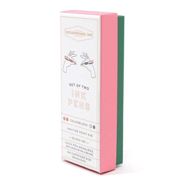 Designworks Ink Colourblock Ink Pens, Set of 2 - Red Orange & Emerald packaging