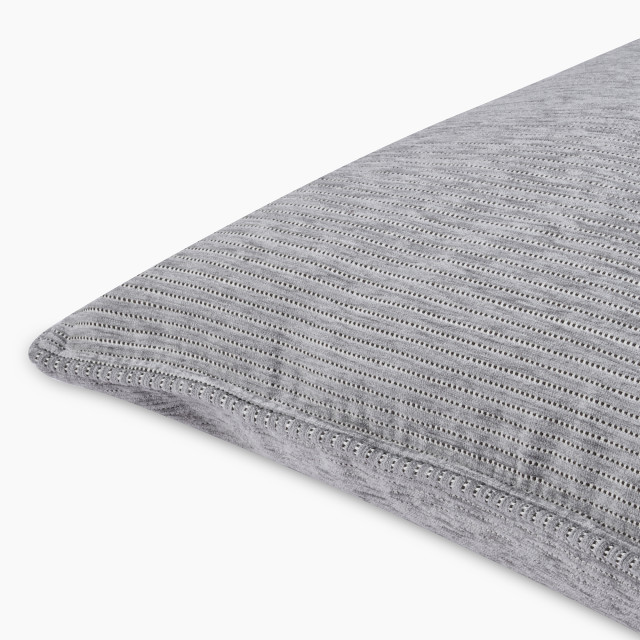 Thread Office Grey Ticking Stripe Chenille Scatter Cushion Cover, 60cm x 60cm close up
