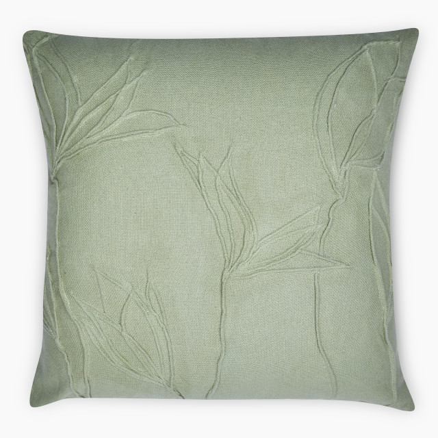 Thread Office Sage Floral Embroidery Stonewash Scatter Cushion with Feather Blend Inner, 50cm x 50cm