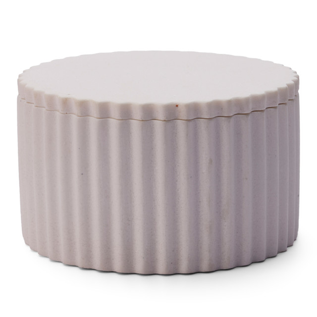 Alkaline Round Ribbed Storage Container with Lid - Snow White