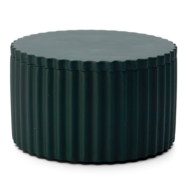 Alkaline Round Ribbed Storage Container with Lid - Bottle Green