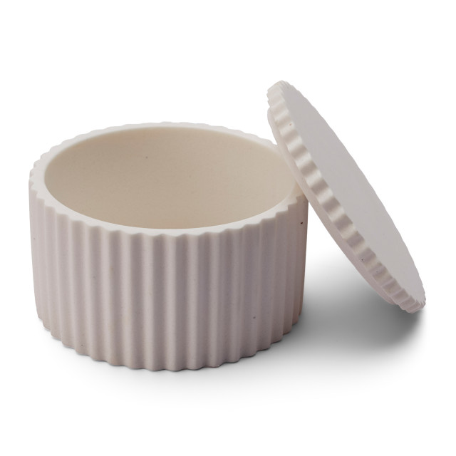 Alkaline Round Ribbed Storage Container with Lid - Snow White with open lid