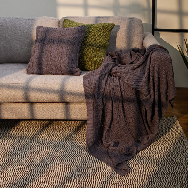 Thread Office Charcoal Cable Knitted Throw, 180cm x 200cm