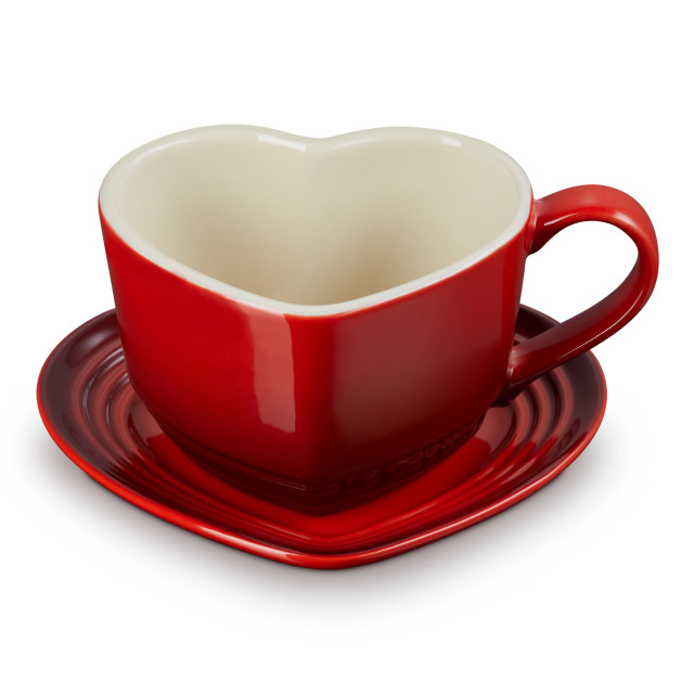 Le Creuset Heart Mug & Saucer, 220ml - Cerise