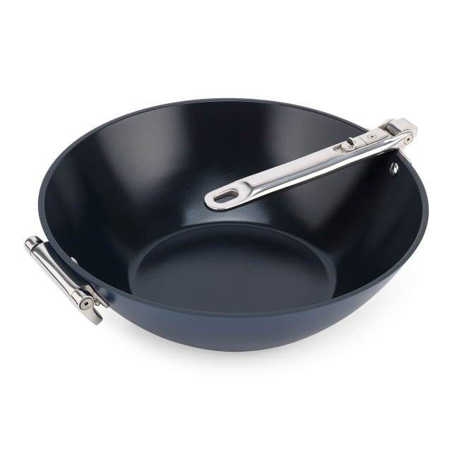 Joseph Joseph Space Ceramic Non-Stick Blue Wok with Folding Handle, 32cm angle