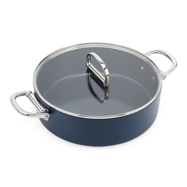 Joseph Joseph Space Ceramic Non-Stick Shallow Casserole Pan with Glass Lid and Folding Handle, 28cm