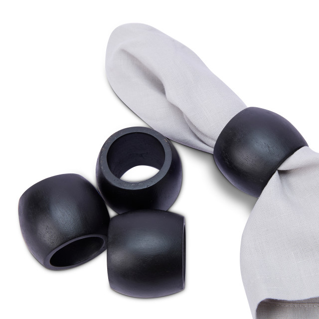Humble & Mash Napkin Rings, Set of 4 - Black with napkin`