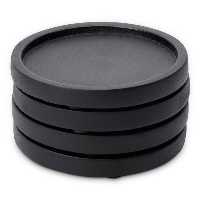 Humble & Mash Wooden Coasters, Set of 4 - Black