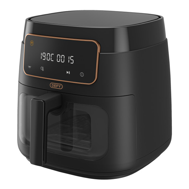 Defy Black Electronic Airfryer with Clearcook Window, 7.6L angle