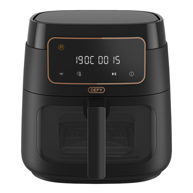 Defy Black Electronic Airfryer with Clearcook Window, 7.6L angle
