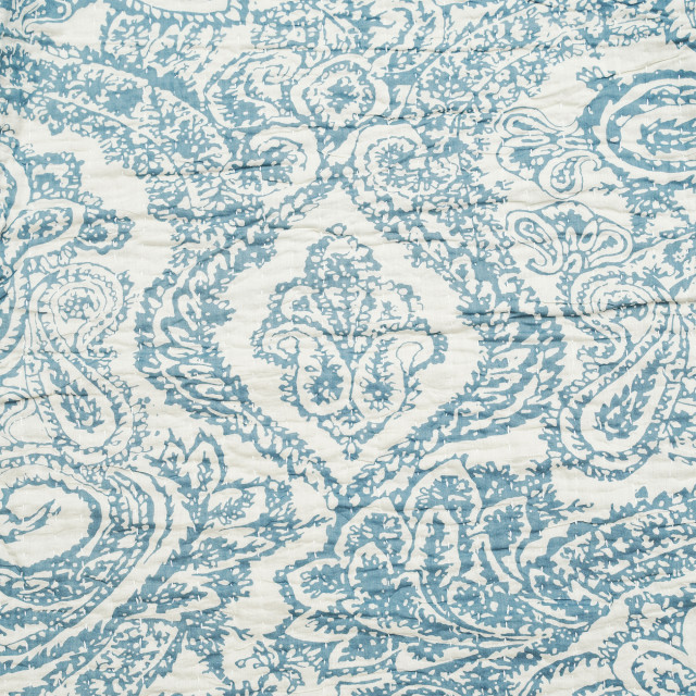 India Ink Blue Prince Paisley Kantha Stitched Throw - Double detail