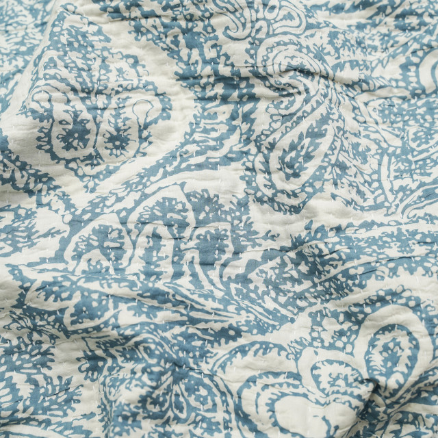 India Ink Blue Prince Paisley Kantha Stitched Throw - Double detail