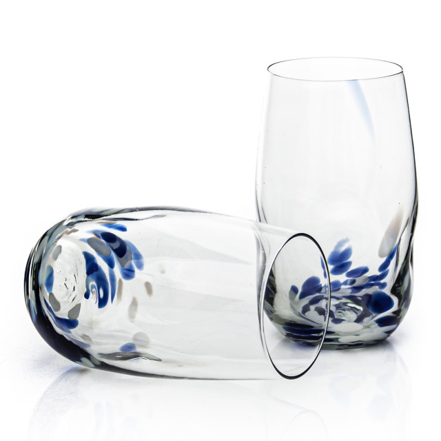 Ngwenya Glass Flecked Organic Highball Tumblers, Set of 4 - Blue angle