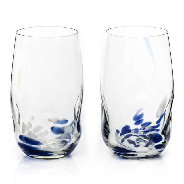 Ngwenya Glass Flecked Organic Highball Tumblers, Set of 4 - Blue angle